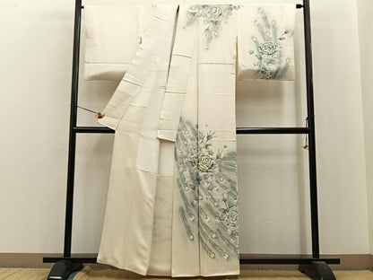平和屋着物■訪問着　孔雀羽花文　暈し染め　銀彩　正絹　逸品　BAAY8450hj