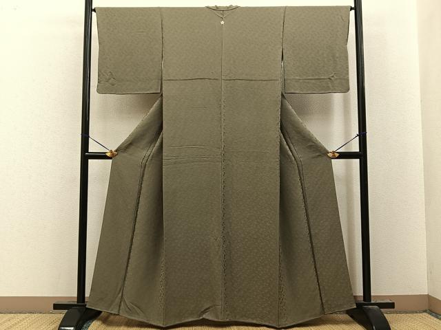 平和屋着物■上質な色無地　吹き寄せ地紋　鶸茶色　正絹　逸品　BAAY8454hj