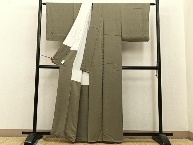 平和屋着物■上質な色無地　吹き寄せ地紋　鶸茶色　正絹　逸品　BAAY8454hj