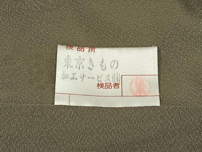 平和屋着物■上質な色無地　吹き寄せ地紋　鶸茶色　正絹　逸品　BAAY8454hj