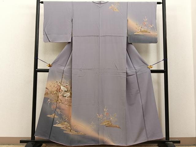 平和屋着物■訪問着　群鶴遠山花文　暈し染め　金彩　正絹　逸品　BAAY8461hj