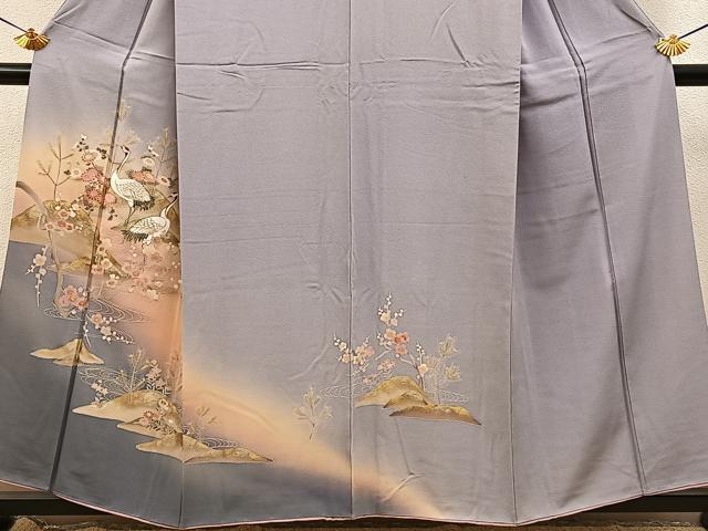 平和屋着物■訪問着　群鶴遠山花文　暈し染め　金彩　正絹　逸品　BAAY8461hj