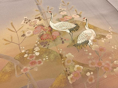 平和屋着物■訪問着　群鶴遠山花文　暈し染め　金彩　正絹　逸品　BAAY8461hj