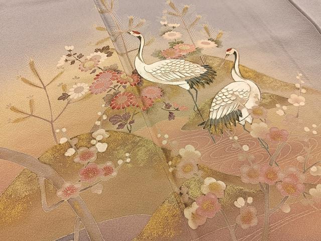 平和屋着物■訪問着　群鶴遠山花文　暈し染め　金彩　正絹　逸品　BAAY8461hj