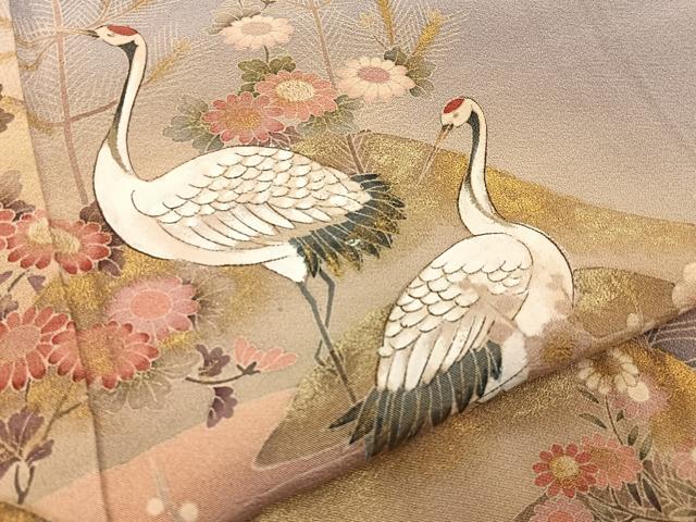 平和屋着物■訪問着　群鶴遠山花文　暈し染め　金彩　正絹　逸品　BAAY8461hj