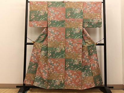 平和屋着物■上質な小紋　紬地　花蝶文　正絹　逸品　BAAY8464hj