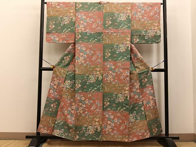 平和屋着物■上質な小紋　紬地　花蝶文　正絹　逸品　BAAY8464hj