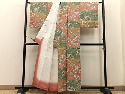 平和屋着物■上質な小紋　紬地　花蝶文　正絹　逸品　BAAY8464hj