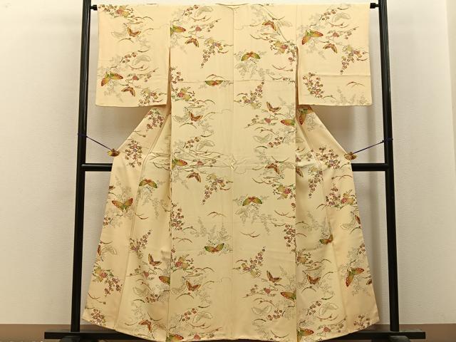 平和屋着物■上質な小紋　雪芝花蝶文　金彩　正絹　逸品　BAAY8466hj