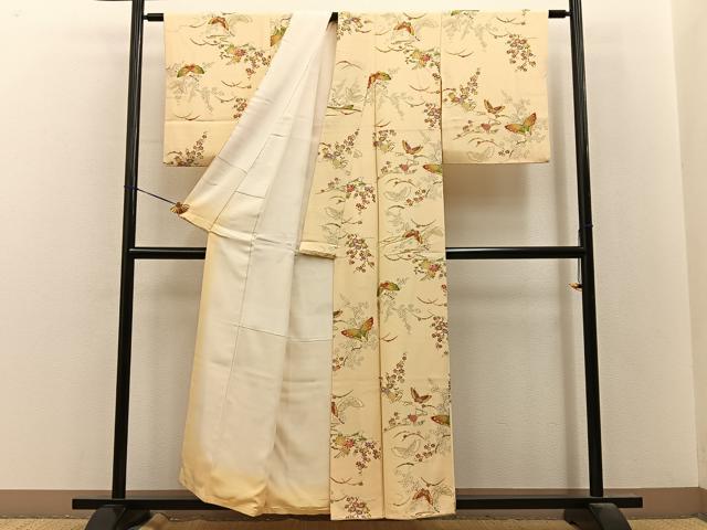 平和屋着物■上質な小紋　雪芝花蝶文　金彩　正絹　逸品　BAAY8466hj