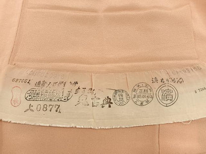 平和屋着物●上質な色無地　雄黄色　鬼しぼ縮緬　反端付き　正絹　逸品　BAAY8471hj