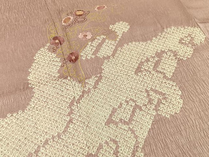 平和屋着物■訪問着　絞り　駒刺繍　立波花文　金彩　正絹　逸品　BAAY8473hj