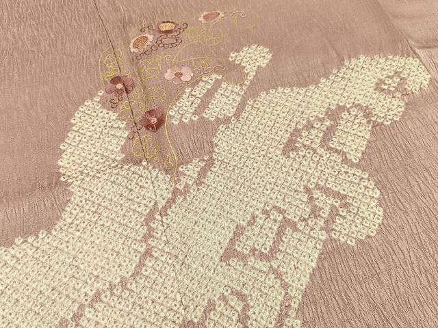 平和屋着物■訪問着　絞り　駒刺繍　立波花文　金彩　正絹　逸品　BAAY8473hj