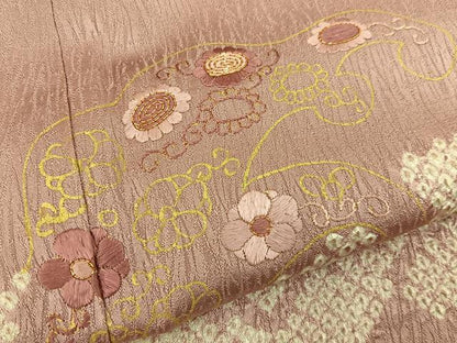 平和屋着物■訪問着　絞り　駒刺繍　立波花文　金彩　正絹　逸品　BAAY8473hj