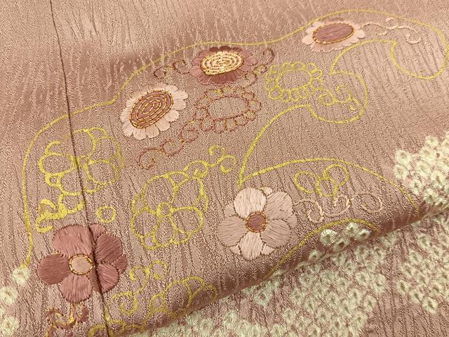 平和屋着物■訪問着　絞り　駒刺繍　立波花文　金彩　正絹　逸品　BAAY8473hj