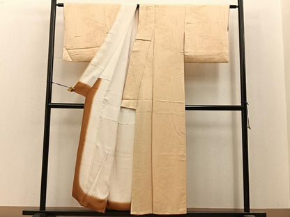 平和屋着物■上質な色無地　立波地紋　蜂蜜色　正絹　逸品　BAAY8475hj