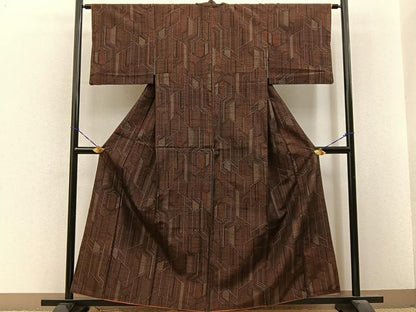 平和屋着物■上質な紬　幾何学文様　正絹　逸品　BAAY8477hj