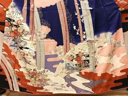 平和屋着物■豪華振袖　駒刺繍　雪輪花鳥文　暈し染め　金彩　正絹　逸品　BAAY8481hj