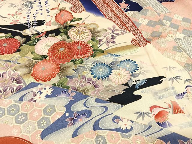平和屋着物■豪華振袖　駒刺繍　雪輪花鳥文　暈し染め　金彩　正絹　逸品　BAAY8481hj