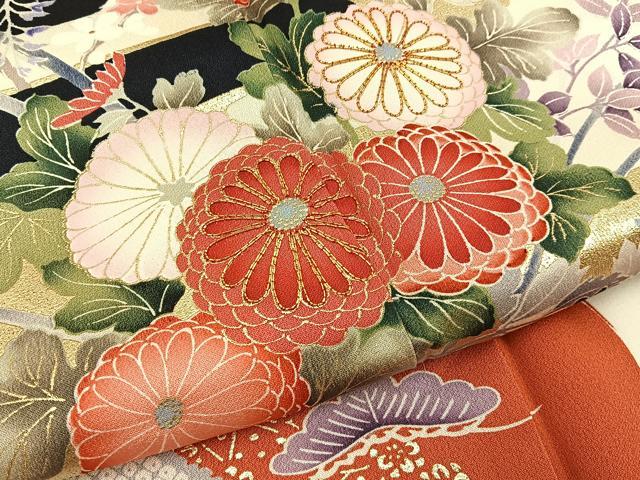 平和屋着物■豪華振袖　駒刺繍　雪輪花鳥文　暈し染め　金彩　正絹　逸品　BAAY8481hj