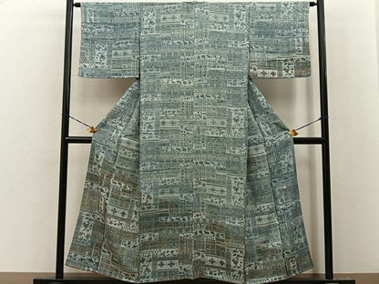 平和屋着物■訪問着　作家物　紬地　草花文　正絹　逸品　BAAY8488hj