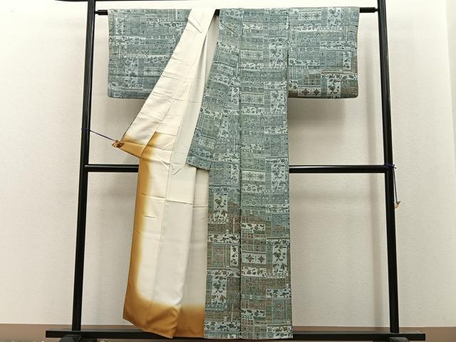 平和屋着物■訪問着　作家物　紬地　草花文　正絹　逸品　BAAY8488hj