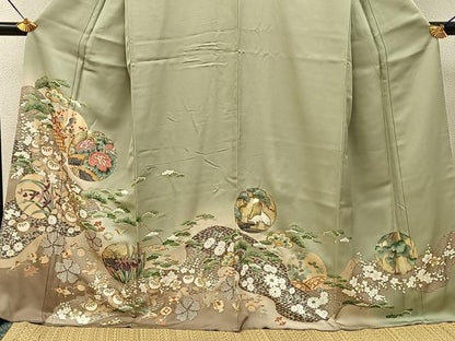 平和屋着物●豪華色留袖　刺繍　宝尽くし花鳥文　暈し染め　金銀彩　正絹　逸品　BAAY8501hj