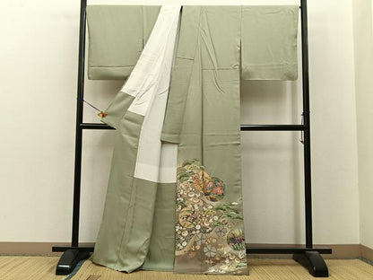 平和屋着物●豪華色留袖　刺繍　宝尽くし花鳥文　暈し染め　金銀彩　正絹　逸品　BAAY8501hj