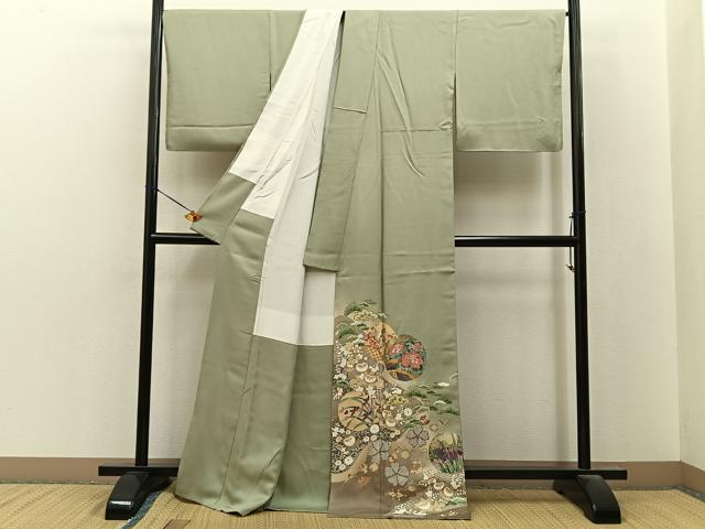 平和屋着物●豪華色留袖　刺繍　宝尽くし花鳥文　暈し染め　金銀彩　正絹　逸品　BAAY8501hj