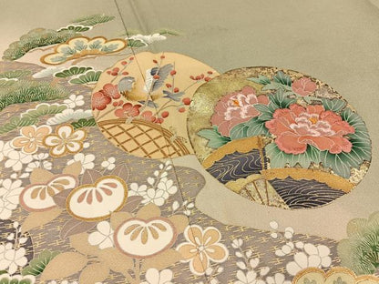 平和屋着物●豪華色留袖　刺繍　宝尽くし花鳥文　暈し染め　金銀彩　正絹　逸品　BAAY8501hj