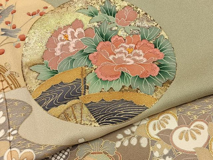 平和屋着物●豪華色留袖　刺繍　宝尽くし花鳥文　暈し染め　金銀彩　正絹　逸品　BAAY8501hj