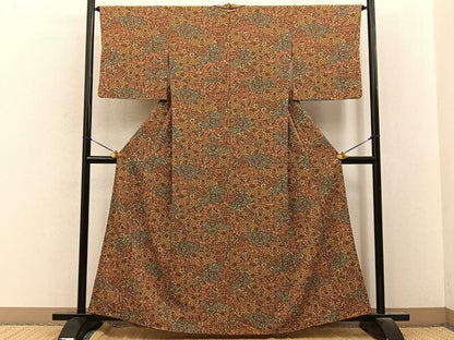 平和屋着物■小紋　切嵌更紗花文　鬼しぼ縮緬　さんび謹製　洗える着物　BAAY8506hj