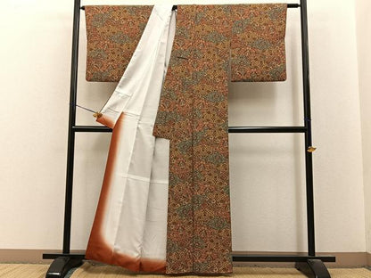 平和屋着物■小紋　切嵌更紗花文　鬼しぼ縮緬　さんび謹製　洗える着物　BAAY8506hj