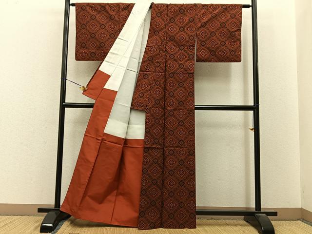 平和屋着物■本場村山大島紬　アンサンブル　菱吉祥文　正絹　逸品　BAAY8516hj
