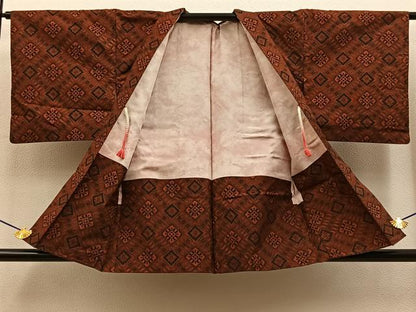 平和屋着物■本場村山大島紬　アンサンブル　菱吉祥文　正絹　逸品　BAAY8516hj