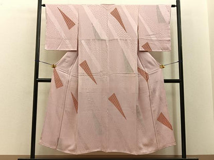平和屋着物■上質な小紋　寿光織　切嵌花文　銀糸　正絹　逸品　BAAY8520hj