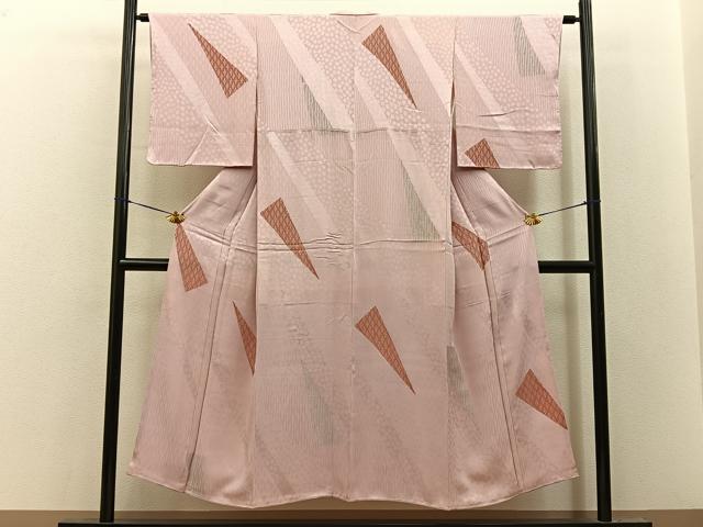 平和屋着物■上質な小紋　寿光織　切嵌花文　銀糸　正絹　逸品　BAAY8520hj