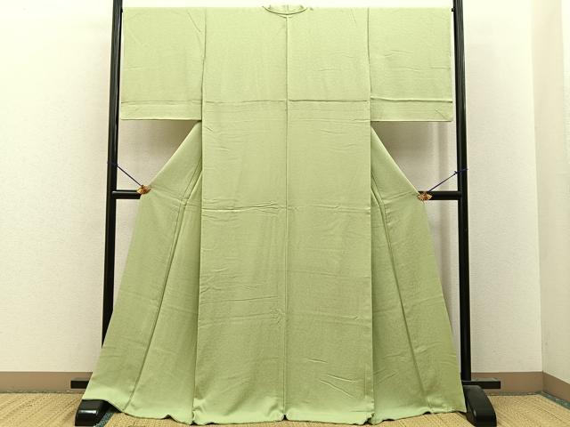 平和屋着物●上質な色無地　花地紋　若菜色　ロング丈　正絹　逸品　BAAY8527hj