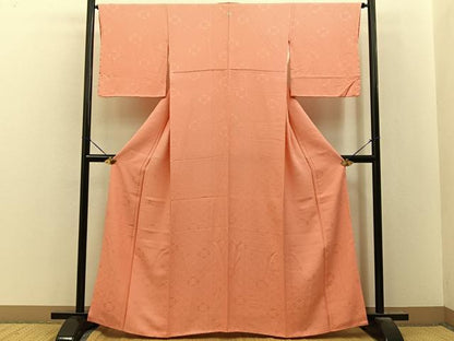 平和屋着物■上質な色無地　吉祥地紋　赤香色　正絹　逸品　未使用　BAAY8528hj