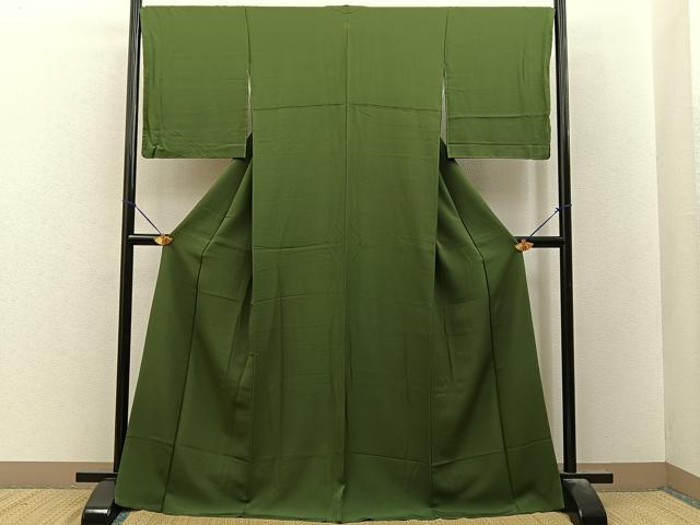平和屋着物●上質な色無地　海松色　やまと誂製　ロング丈　正絹　逸品　未使用　BAAY8529hj