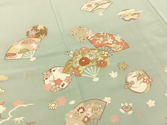 平和屋着物●訪問着　駒刺繍　扇面花文　金彩　正絹　逸品　BAAY8539hj