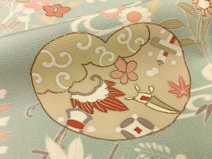 平和屋着物●訪問着　駒刺繍　扇面花文　金彩　正絹　逸品　BAAY8539hj