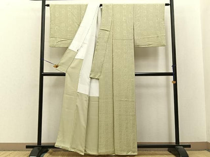 平和屋着物●上質な色無地　動物花地紋　蒸栗色　正絹　逸品　BAAY8540hj