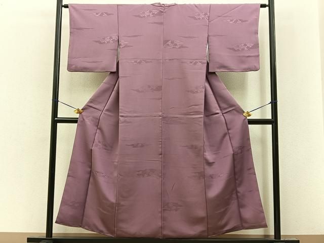 平和屋着物■色無地　草花地紋　鴇浅葱色　洗える着物　BAAY8542hj
