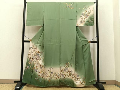 平和屋着物●訪問着　螺鈿　花唐草文　暈し染め　金銀彩　正絹　逸品　BAAY8570hj