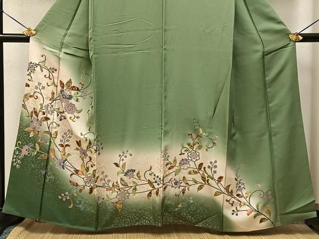 平和屋着物●訪問着　螺鈿　花唐草文　暈し染め　金銀彩　正絹　逸品　BAAY8570hj