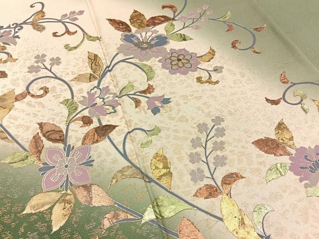 平和屋着物●訪問着　螺鈿　花唐草文　暈し染め　金銀彩　正絹　逸品　BAAY8570hj