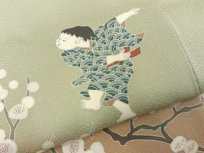 平和屋着物●訪問着　友禅　童子遊び　暈し染め　正絹　逸品　未使用　BAAY8580hj