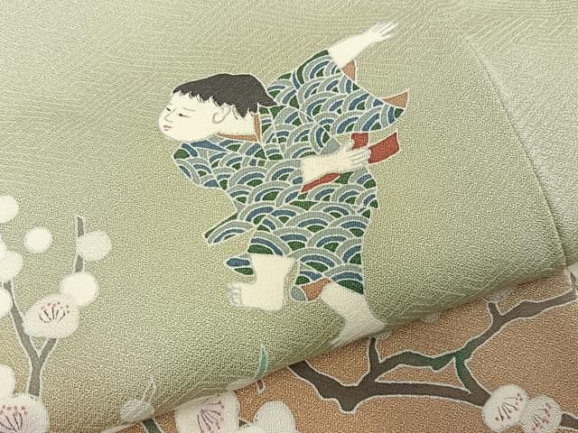 平和屋着物●訪問着　友禅　童子遊び　暈し染め　正絹　逸品　未使用　BAAY8580hj
