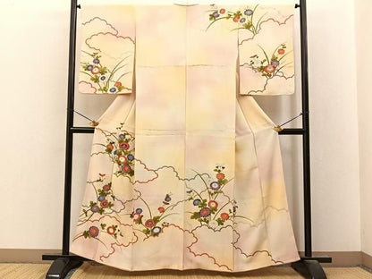 平和屋着物■訪問着　雲重ね菊文　暈し染め　金彩　正絹　逸品　BAAY8582hj